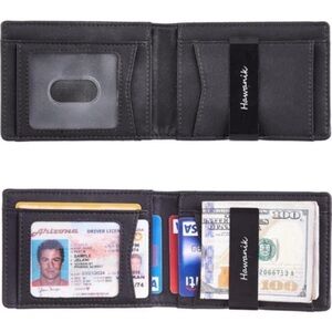 Black Mens Slim Bifold Wallet With Integrated Case Holder for Air Tag